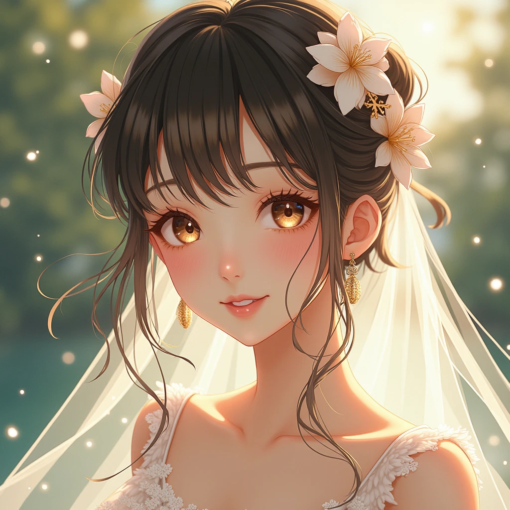 (masterpiece, Highest quality, Highest quality, Official Art, beautifully、aesthetic:1.2), (One person:1.3), Very detailed,Most detailed, (Dynamic pose), (Glowing Skin),(Earrings:1.4),Delicate Shadows、艶めかしい
A girl smiling in a sexy wedding dress, Japanese women。Beautiful breasts。
Textured skin, Flower storm、Front blur, Hair Flower, Lens flare, Sparkle Effect, reflected light, Lakeside。
Fuka Koshiba、Yuki Sakurai、Film Grain, Godley, Bloom, Sparkle Effect, ARRI ALEXA 35,35mm film
Cute、Cool eyes、Glossy lips、Gaze, Twin tails,
