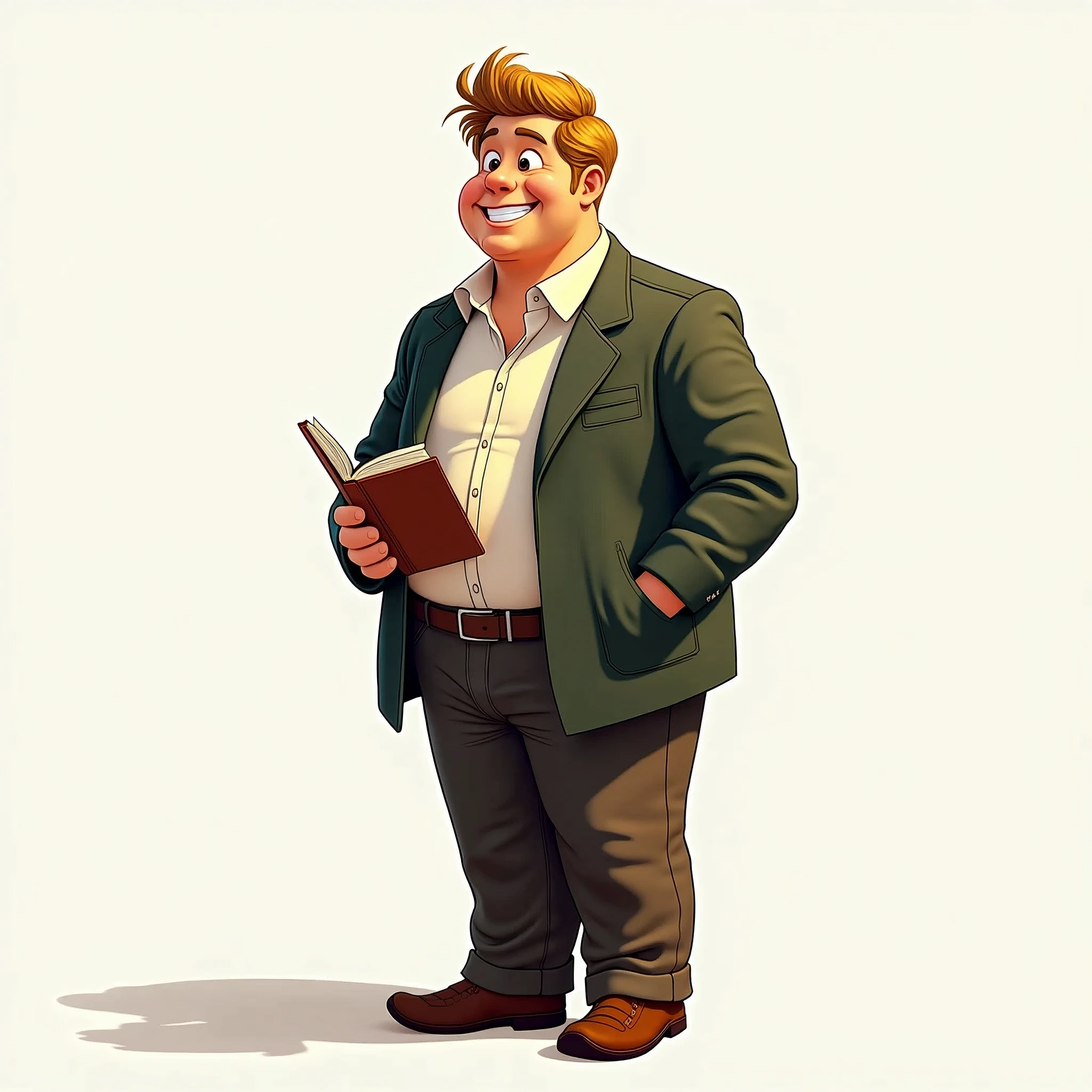 Create a cartoon-style image of a happy child student reading a book. The child should have their hands visible, with perfect hands showing exactly five fingers on each hand. The background should be completely white, with no other details. The child should be looking at the book with a focused expression. The image must be sharp and in focus, not blurry. EasyNegative, (worst quality, low quality:1.4), (((deformed))), distortions in the hands, face, and other parts, more than 1 character