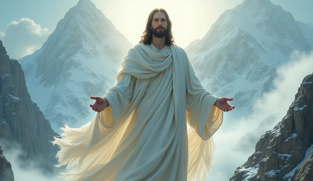 Symbolic representation of Jesus Christ, in the middle of an immense mountain covered by a cloak.