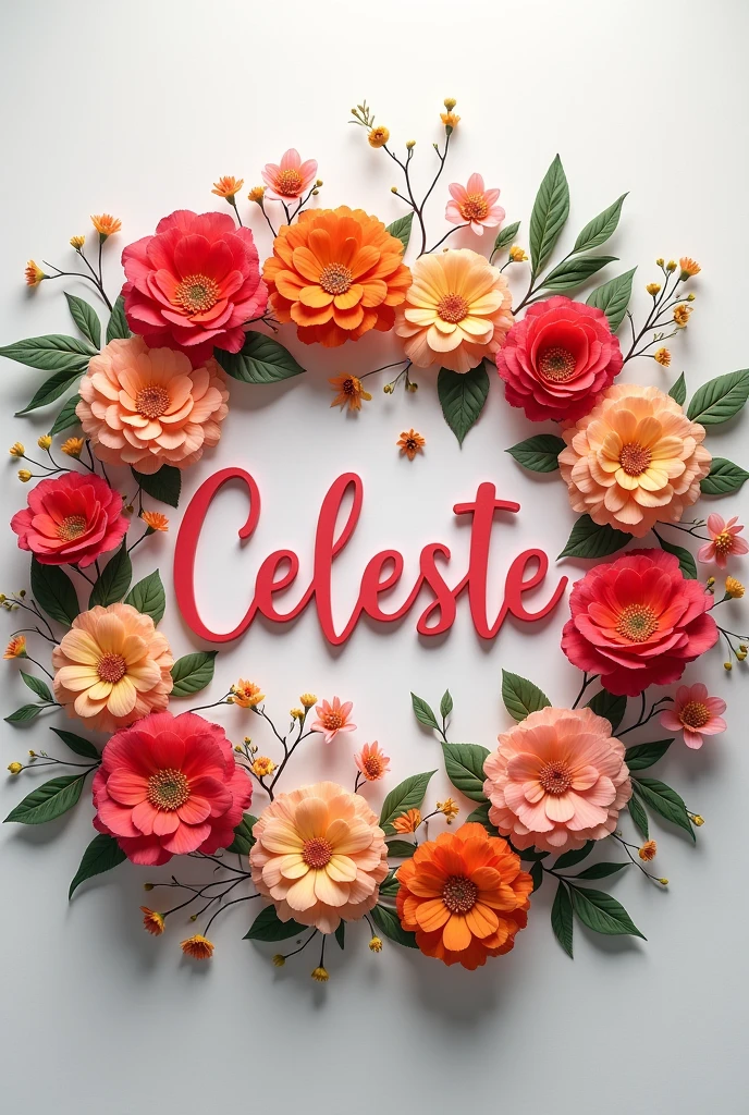 Image that says 'celeste' surrounded by a few flowers in a creative way