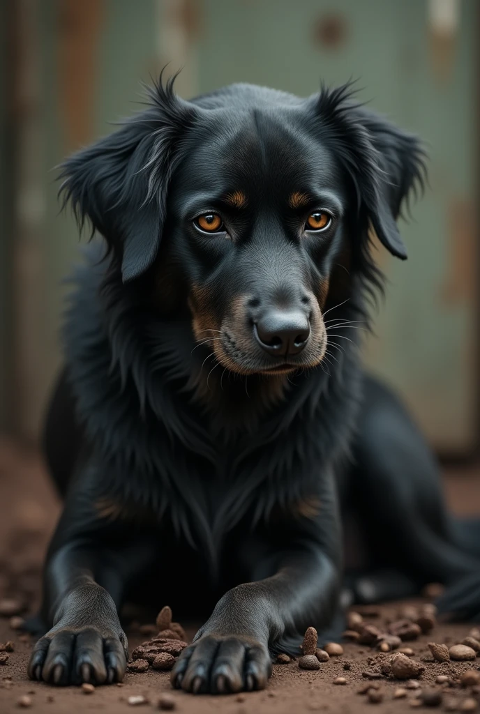 Distemper disease black dog with coffee