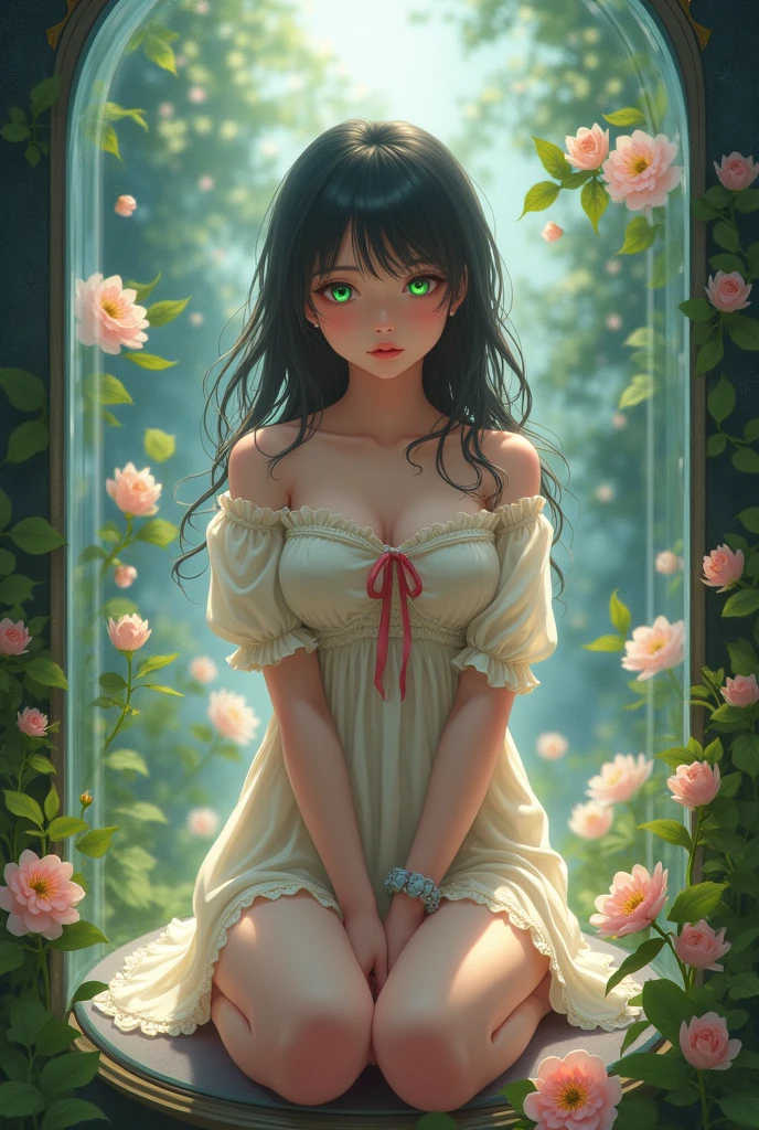 {{{{{3,318 trillion pixels high resolution, nsfw, Realistic scenery and lovely girl who is moaning madly as she masturbates with her fingers in her cunt for the first time, A full whipped deep cleavage rapidly emerged, thicken the lips look pretty, Boobs are fluffy and bouncy, Tits that get rounder bigger her deep tight cleavage}}}}},{{{{{A neat girl who stands on her knees and opens her crotch traces her crotch with her fingertips and with a moan experiences her first climax and becomes a little more mature and innocent masturbator, It's too clean and innocent to see her go into her own world nipples out mouth open panting and masturbating as she climaxes over and over again, The moment when the eyes of the heroine's girl are replaced with kaleidoscopic irises, magical in a romantic Cylindrical crystal herbarium showcase filled with oil, Herbarium-soaked her tits become so plump that they break the blouse of an even smaller-sized girl and her hair grows longer and sexier while she still looks like a girl, Cuteness preserved forever shining in exchange for life from her, wearing cute ribbon blouse and skirt, frills scrunchie on her wrist, her beautiful slender underbust, slender curvy cute waistline, an lewd fetish for lips and necks and waistlines, her clearer nip line from underbust to hips, gloomy straight wig, thick vivid lips}}}}},{{Extremely detailed}},{{{{{heroine girl's Sexually unused body with pure and innocent aura}}}}}