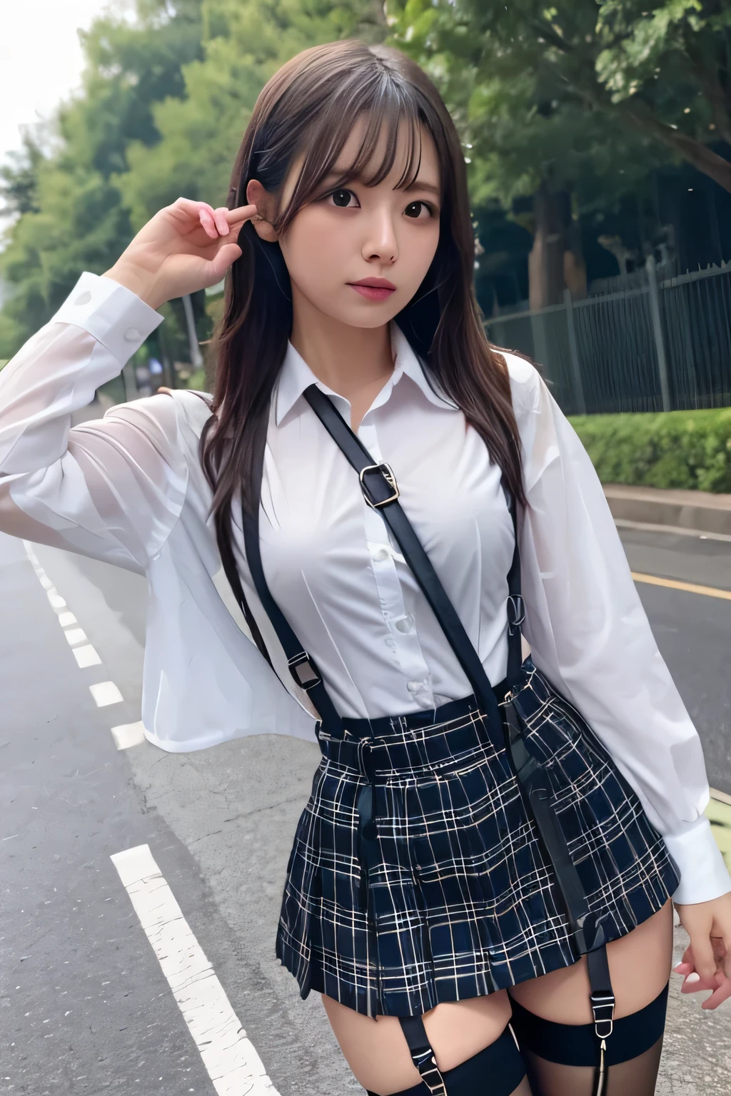 1 female, , high quality, masterpiece, Ultra-high resolution, Cinema Lighting, 1 female, , high quality, masterpiece, Ultra-high resolution, , Cinema Lighting, suspenders Moderate breasts Small face Looking up Sweat Thin belt buzzer 脇Sweat garter belt Belt on pants holster Hands behind your back Looking up Anxious face Knee-high Knee socks Knee-highソックス garter ふとももにgarter belt Checkered mini skirt Panty shot Skirt gap Armament holster holster Hands behind your back Anxious expression Anxious face, legs apart Armament Leg Holster holster See-through clothing heavy rain Rain-soaked dress shirt,Moderate breasts ガーターbelt suspenders Garter on the thigh Checkered mini skirt Looking up Pause belt Armpit sweat Hands behind back Raise your hands