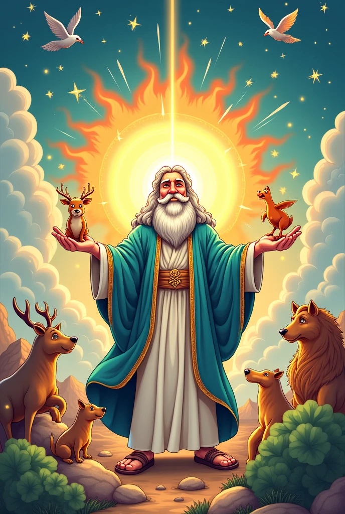 Cartoon about the theory of the origin of life "creationist theory "
