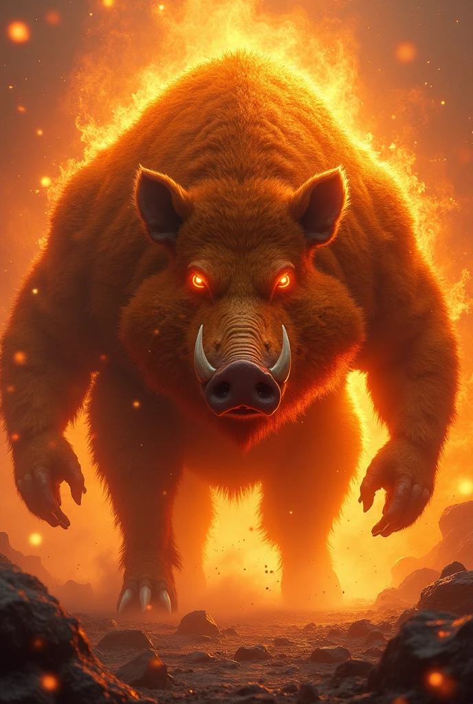 a huge muscular boar, knotted penis, huge gut, massive chest, fire in background, huge smile, most muscular pose, pierced nipples, gold nose ring, vascular, gigantic, hyper detailed, copious amounts of viscous fluids, hyper penis and big balls:1.3, amount of cum:1.4 , sperm, erection, cum, up penis, hard penis, photorealistic, cinematic lighting, 8k, hyper detailed, macro, cinematic lighting, 8k, photorealistic, award winning digital art