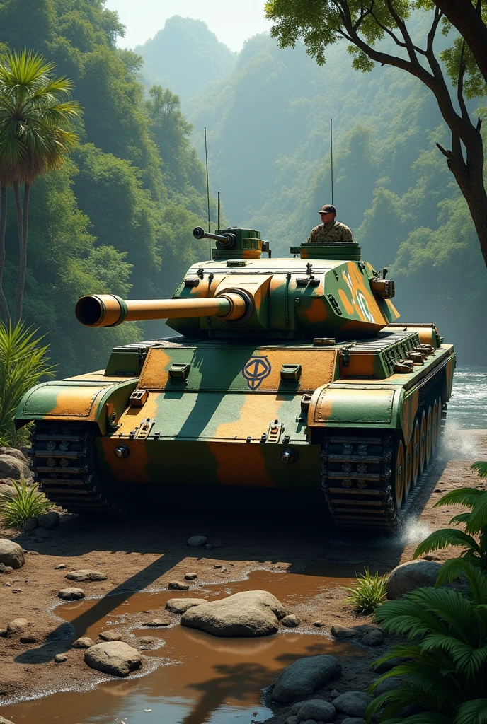 A Tiger II tank with Brazilian Army camouflage and insignia.