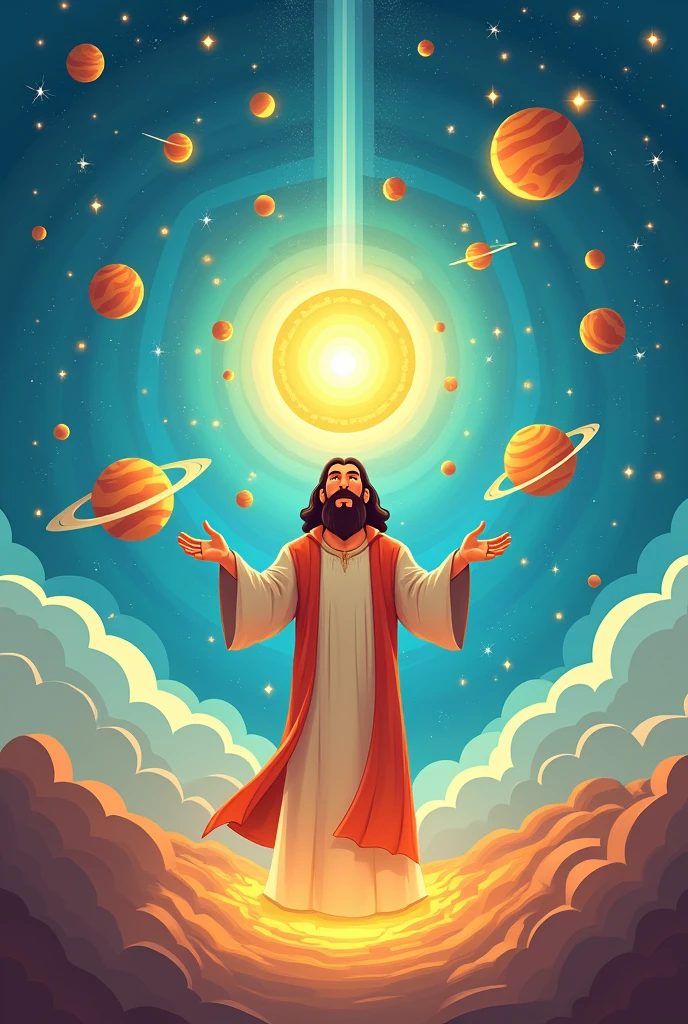 Simple and understandable cartoon about the theory of the origin of life "creationist theory "
