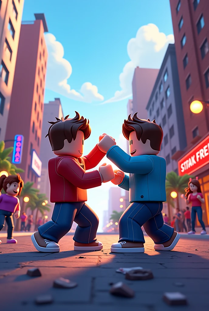 Roblox characters fighting in the suburbs streets