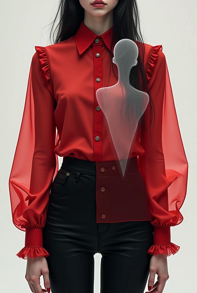 interclass blouse with a ghost in red, black and white colors
