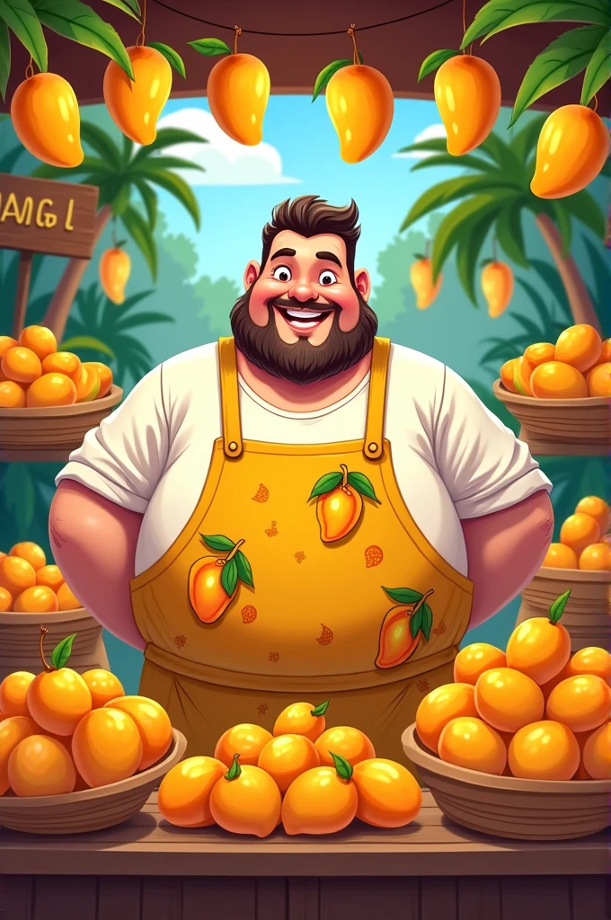 Husband on mangoes shop cartoon character