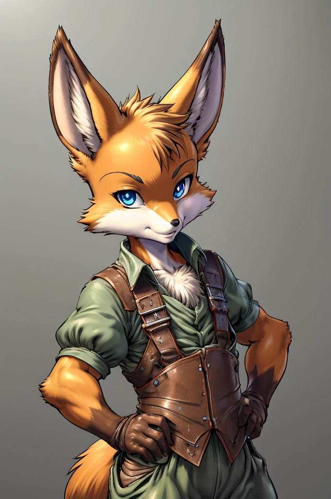 fox, furry male anthro,HD,sharp,boy ((anthro)),1boy,boy,young boy,(look at viewer) ,(perfect eyes),((brown skin)),(beige skin),ltfoxvixen,black eyes,by dr comet,by pochincoff, by jlullaby,by kingbang,by obui,by ZeroQrisu,by sparrow,by gmeen,Thief,farmer outfit,((simple background)),(gray background)