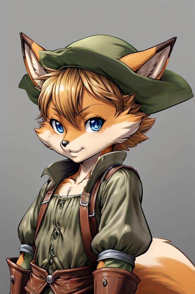 fox, furry male anthro,HD,sharp,boy ((anthro)),1boy,boy,young boy,(look at viewer) ,(perfect eyes),((brown skin)),(beige skin),ltfoxvixen,black eyes,by dr comet,by pochincoff, by jlullaby,by kingbang,by obui,by ZeroQrisu,by sparrow,by gmeen,Thief,farmer outfit,((simple background)),(gray background)