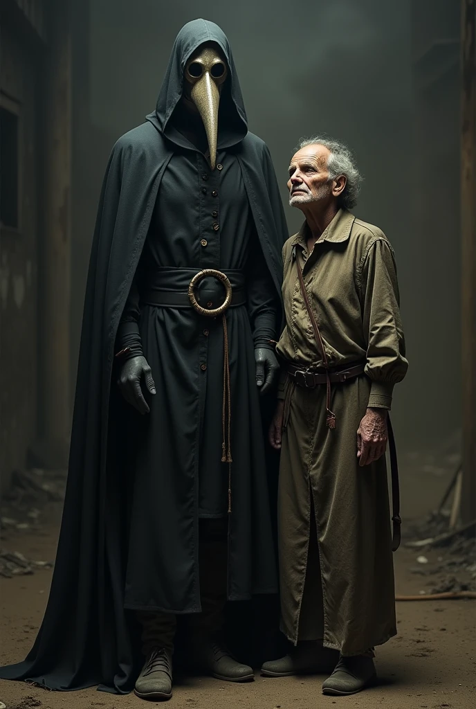 A doctor during the Black Death posing for a photo with a survivor