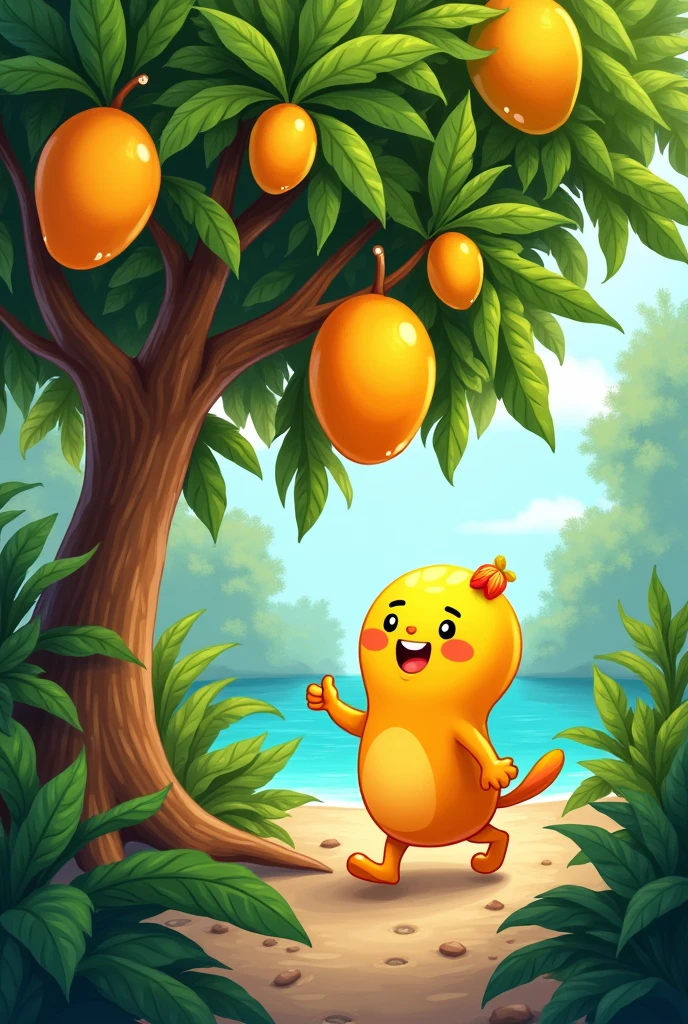 Man come to mango tree cartoon character