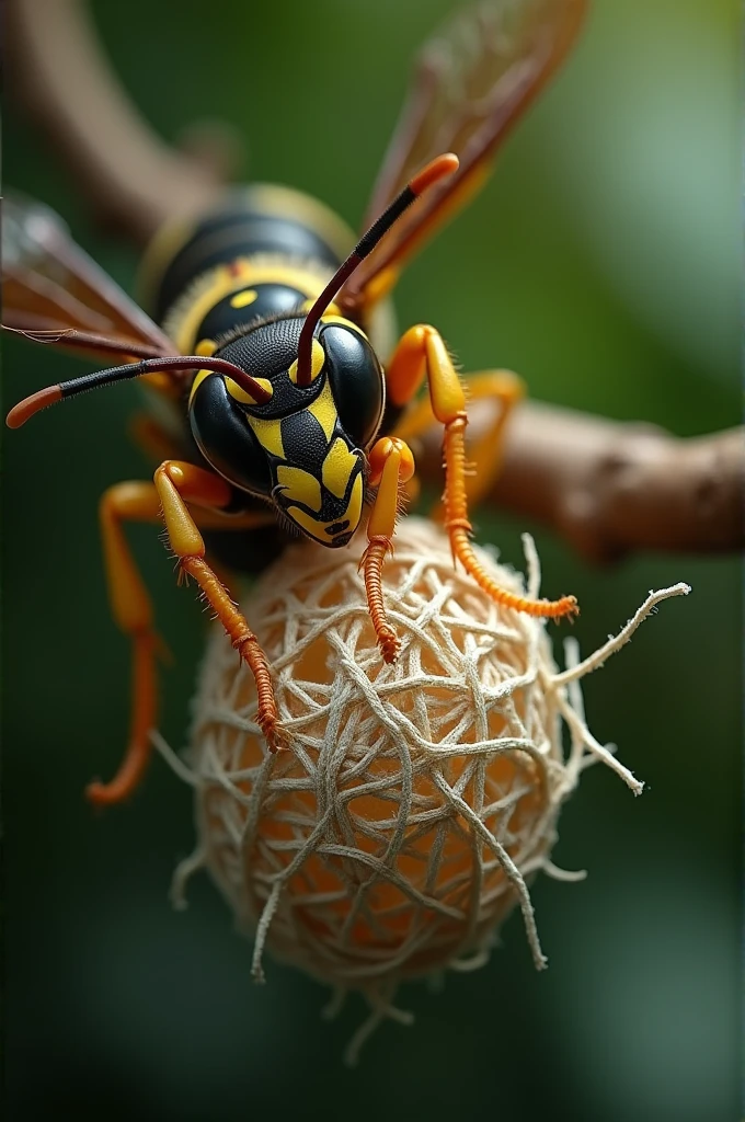 Wasp building a little house