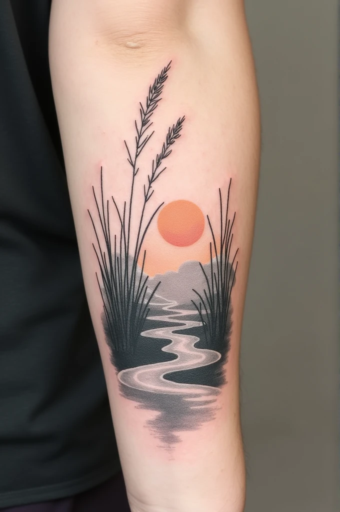 Tatouage pour représenter la force tranquille comme un court d’eau puissant ou un roseau