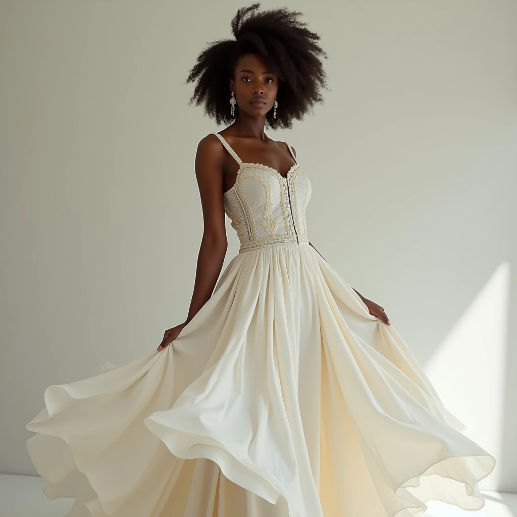 Long white dress with beautiful ethiopian girl