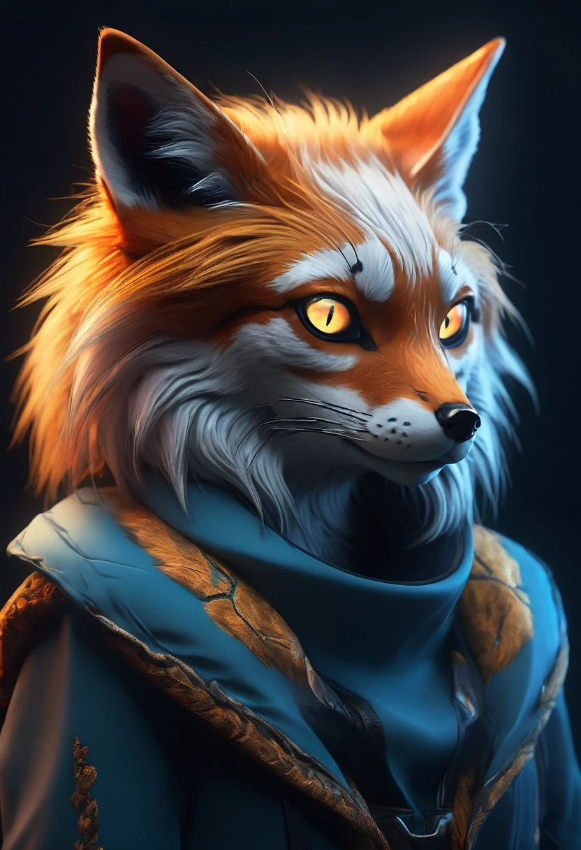 A mysterious fox, (hyperrealistic detailed portrait:1.37), (extremely detailed, cinematic lighting, dramatic atmosphere:1.2), (photorealistic, 8k, high resolution, best quality:1.4), sly and cunning expression, deep gaze piercing the soul, floating in space, paradoxical nature, transcending time and space, surreal and dreamlike, dramatic chiaroscuro lighting, vibrant and saturated colors, intricate fur details, glowing eyes, powerful and intense.