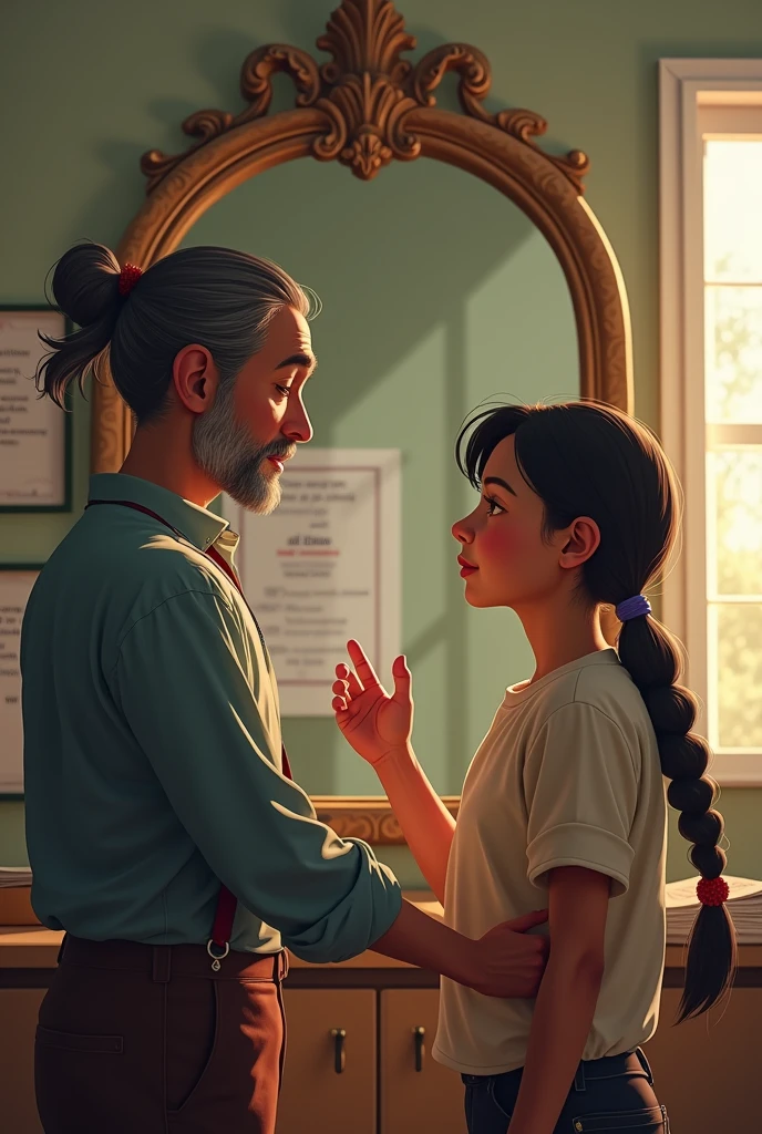 A teacher telling their student to look at themselves in a mirror and self-evaluate.