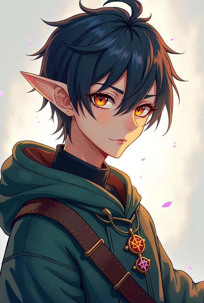 Tsundere Young male adult elf sorcerer looking at the viewer, anime style