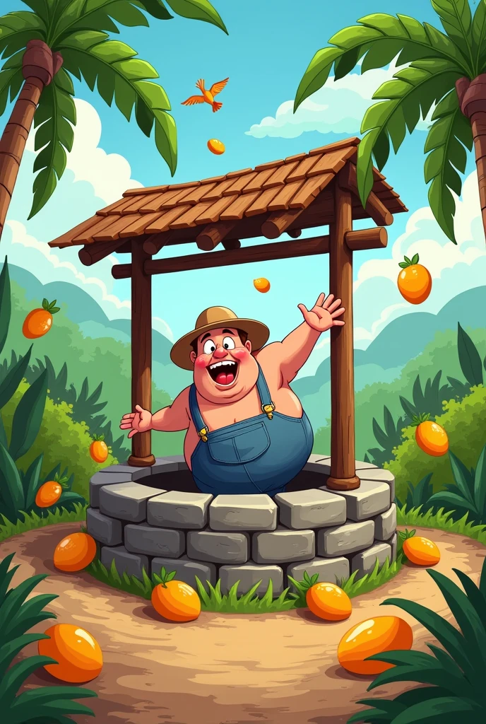 Husband fell into the well with mangoes
Cartoon character