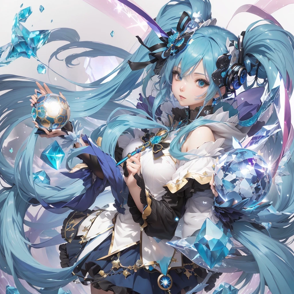 Blue haired anime girl with crystal ball and wand, high detailed Official artwork, Detailed Key Anime Art, artstation pixivでトレンド, anime art wallpaper 4k, anime art wallpaper 4k, Anime Art Wallpapers 8K, Digital art on Pixiv, HD artwork, Hatsune Miku portrait, Official artwork, Turquoise Haired Anime