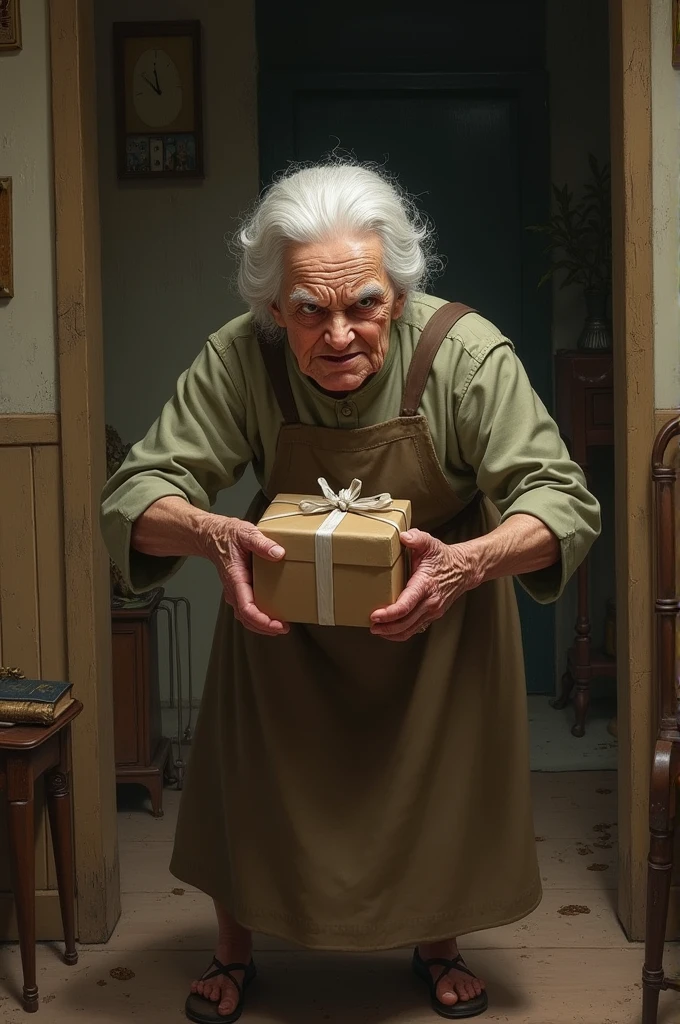 Grandmother took the gift given by him with stones in her hand and swept it out of the house.
