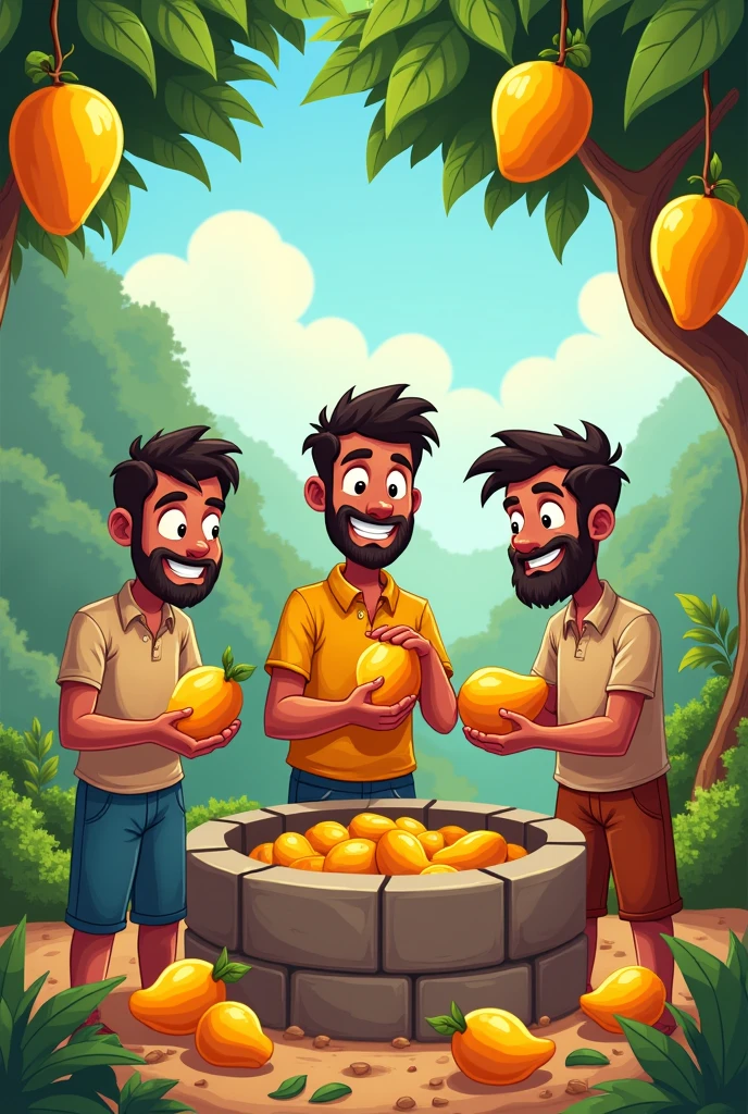 Husband and his two brothers on the well with mangoes
Cartoon character