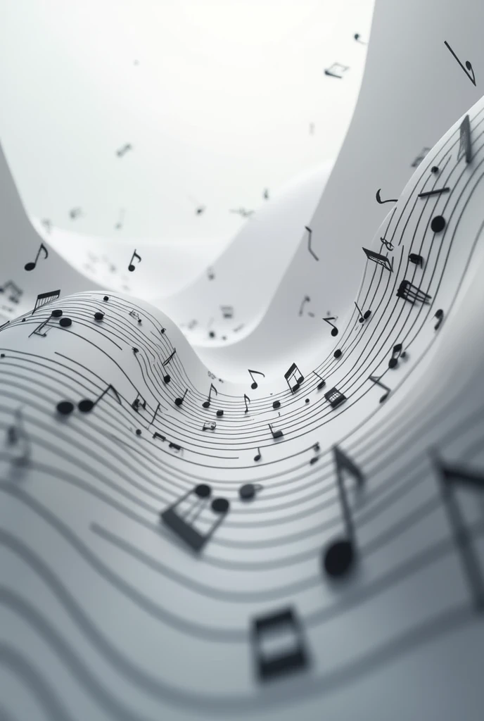 musical notes with staff lines in perspective, gray color