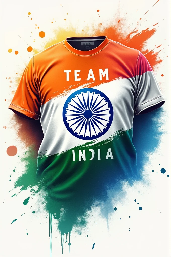 Generate an logo for an Indian team with "TEAM INDIA" written on it and in reference to the Indian jersey of Olympics 2024