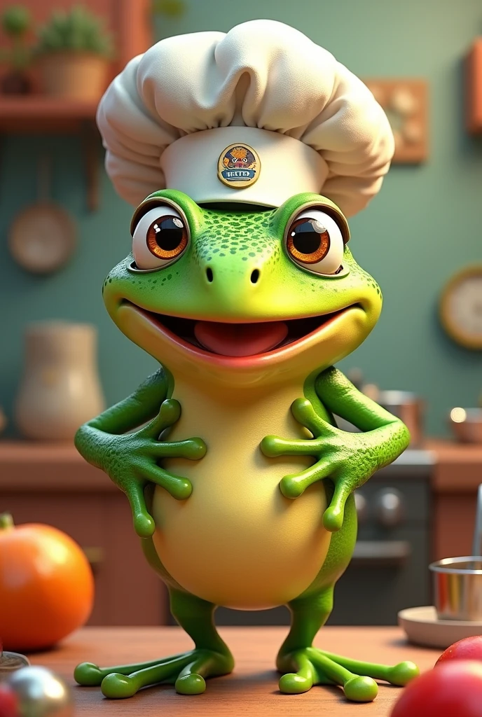 animated frog wearing a chef hat