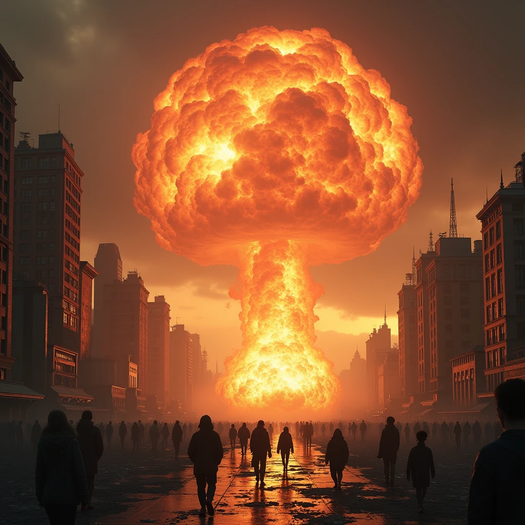 Nuclear bomb exploding in city