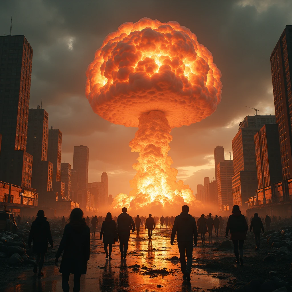 Nuclear bomb exploding in city