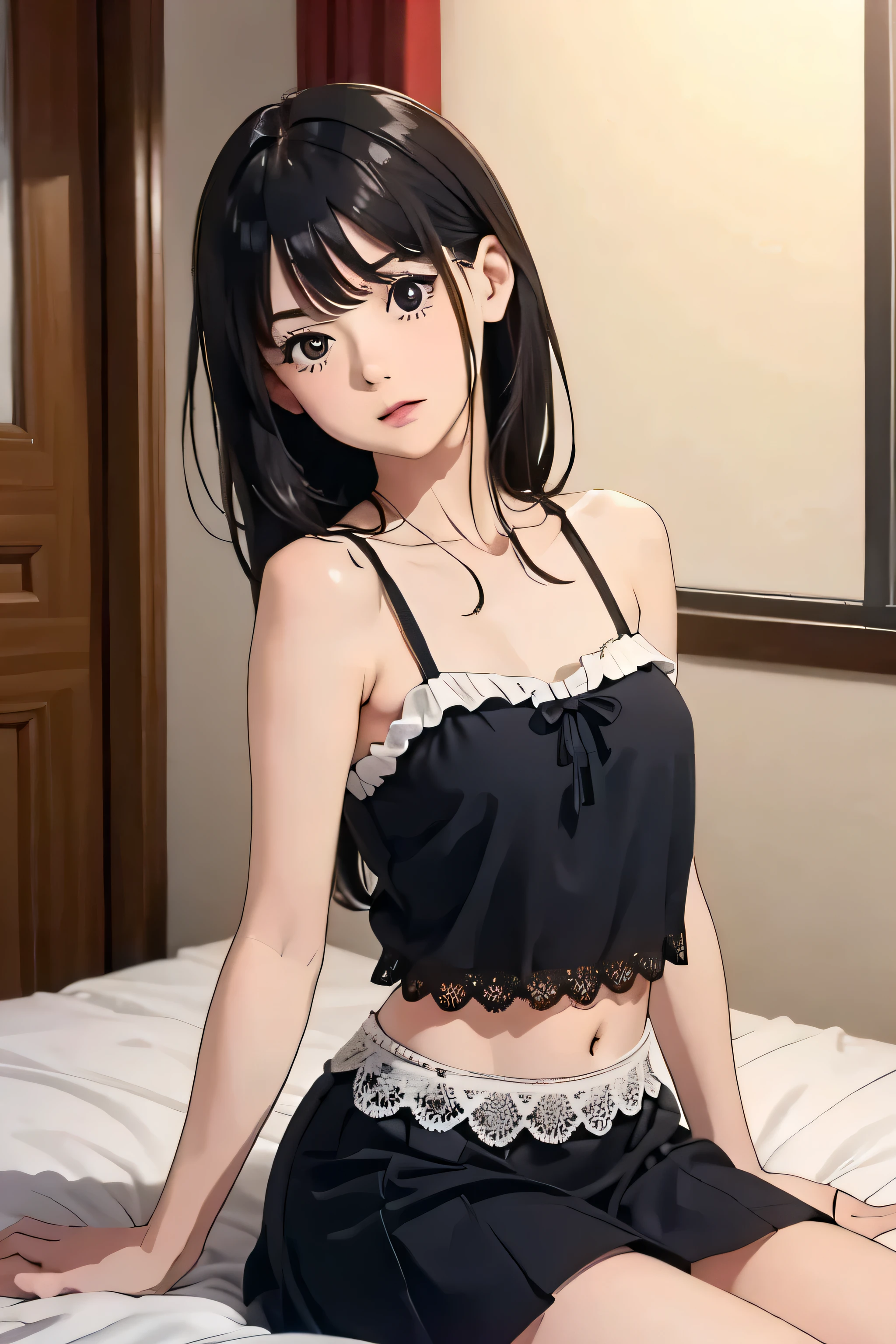 Not wearing underwear、Flat Chest、Lift up the skirt、A white dress that shines through the light、Long, straight black hair with trimmed bangs、、滴る pussy juice, whole body、garden