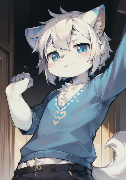 Bright Eyes, Bust photo of the character, Q version, Avatar Frame, character focus, Solitary, hairy, hairy male cat, Male yellowish-white fur, blue eyes, White hair (long) style, Little cutie, Will sell cute, Wears blue clothes and pants, Has a tail
Information