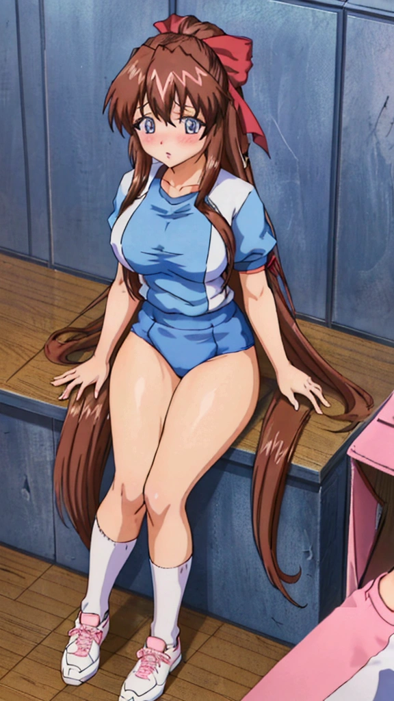 masterpiece、High resolution、high resolution、4K、8k、(((Spread your legs、Big Breasts)))、((Shiny underwear)))、Uniform Blazer、Beautiful beauty、Brown long hair、((whole body))、(((Photo taken from below)))、School、classroom、Large Breasts、Big Breastini skirt、The color of the pants is black、Japanese、tall、Long limbs、18-year-old、Satsuki Kitaoji、A beautiful nose like a model、Put one hand on your hip、Natural smile、Sexy pose、Hairstyle: Ponytail、Beautiful belly button、Beautiful legs、Attractive thighs