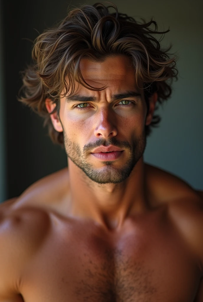 (photorealism:1.2), beautiful 30 years old man, Brown hair, fit, muscle, sweat, selfies
