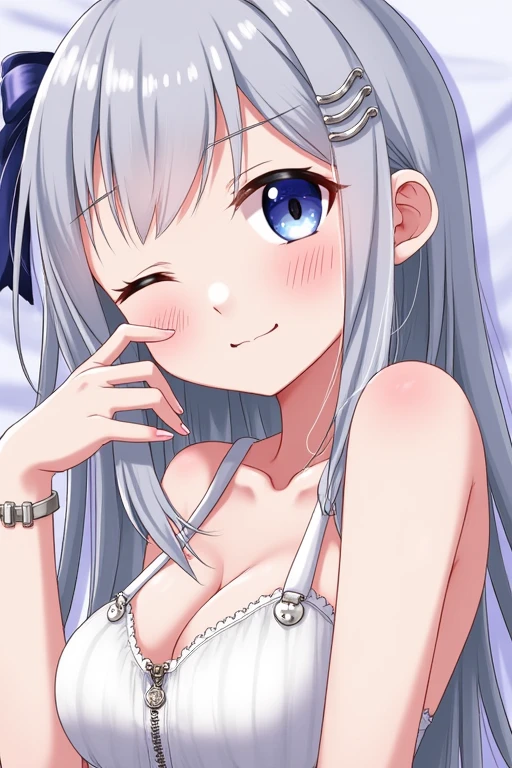 One person, High resolution, chest, Long Hair, blue eyes, accessories, tongue, tongueを出す, 大きなchest, Ahegao, Sleepy, A seductive smile, anime, High resolution, 