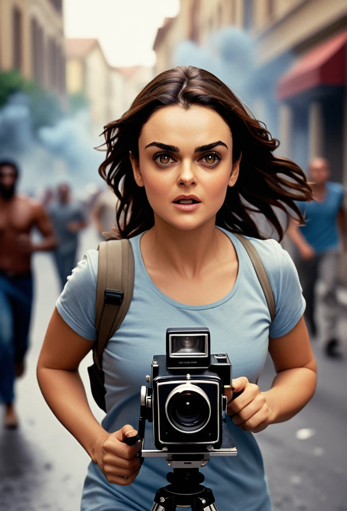 cool movie (Camera shows a young woman, Preity Zinta, running breathlessly. Her face is full of tension, her eyes are gleaming with determination. She is trying to avoid rioters rampaging through the streets.)
fire, smoke, shallow depth of field, vignette, highly detailed, big budget, bokeh, cinemascope, gloomy, epic, beautiful, film grain, grainy