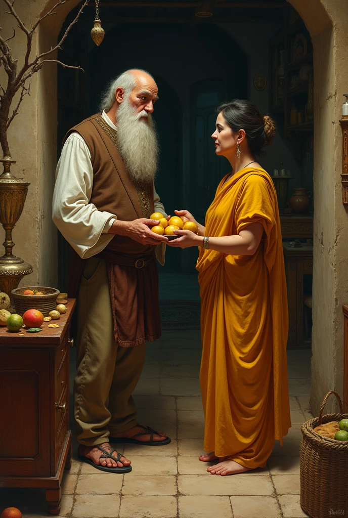 When the family of the miser came, his wife asked him for mangoes
