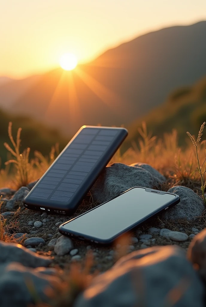 Can you generate a solar power bank and solar phone in case of emergency, one solar power bank picture and one solar smart phone like we use smart phone today but has no solar, but in the picture you need to put at least a small piece of solar panel that is suitable for phone to use it just in case no electricity at all, but theres a sunlight to sunset light that will help to produce battery percentage to the phone somehow