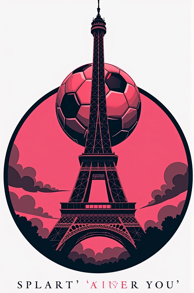 Crate a round shape logo with name INTER XI CLUB FÚTBOL with pink and black colour and a football on a eiffel tower in middle