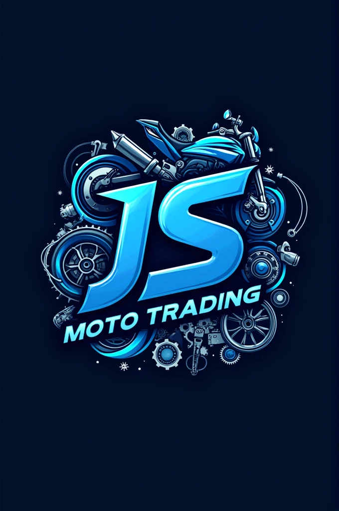 Logo named JS MOTO TRADING, color blue, background are about motorcycle only and parts of motor