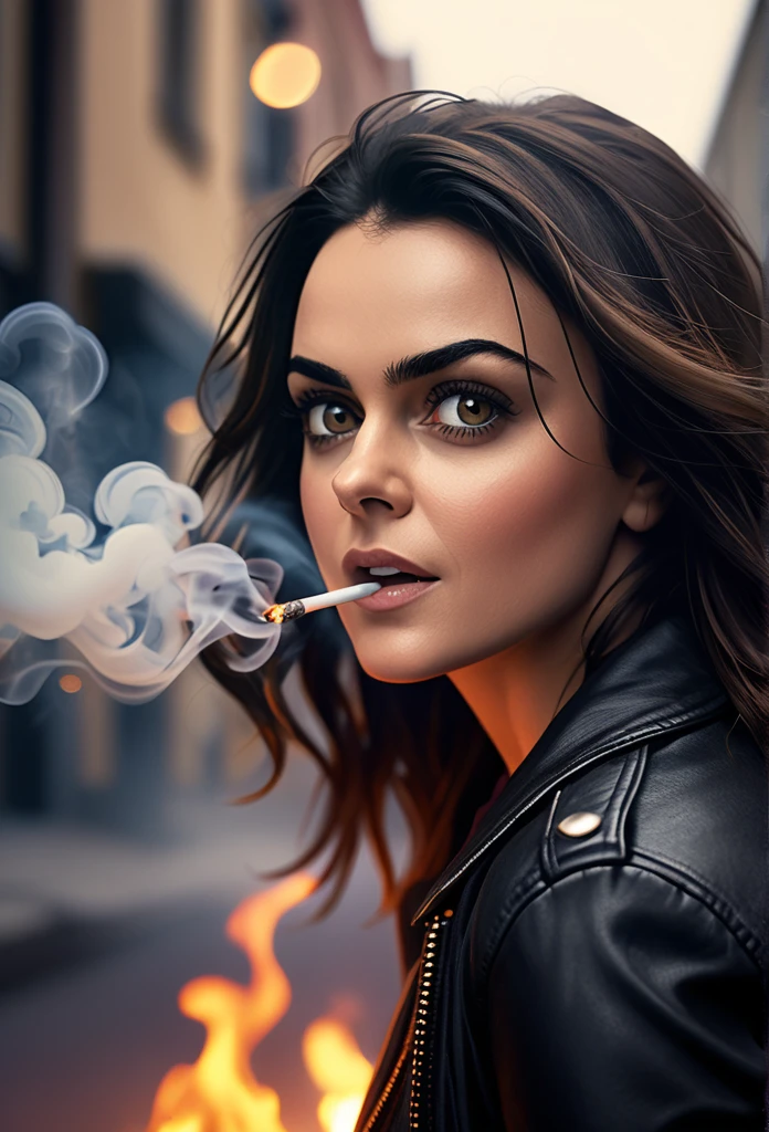 cool movie featuring a young woman, Preity Zinta, black hair, black leather jacket, jeans, fire, smoke, shallow depth of field, vignette, very detailed, big budget, bokeh, cinemascope, moody, epic, beautiful, film grain, grainy
running with heavy breath. Her face is full of tension, her eyes are sparkling with determination. She is trying to avoid the rioters rampaging in the streets.)
fire, smoke, shallow depth of field, vignette, very detailed, big budget, bokeh, cinemascope, moody, epic, beautiful, film grain, grainy
