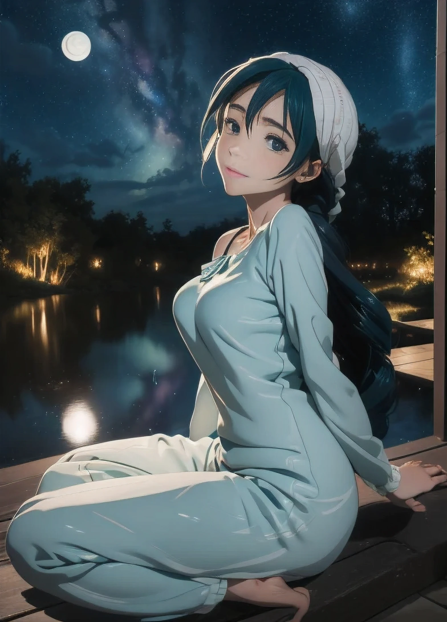 (masterpiece、Highest quality、Highest quality、Official Art、Beautiful and beautiful:1.2)、(One girl:1.3)Hatsune Miku、Twin tails,Beautiful breasts,Starry Sky、milky way、Tanabata、Orihime、Altair、Deneb、altair、Vega、Summer Great Triangle、Looking up at the night sky、grassland、shooting star、Bamboo leaf、Wish on a strip of paper、Night sky full of sky、Front angle