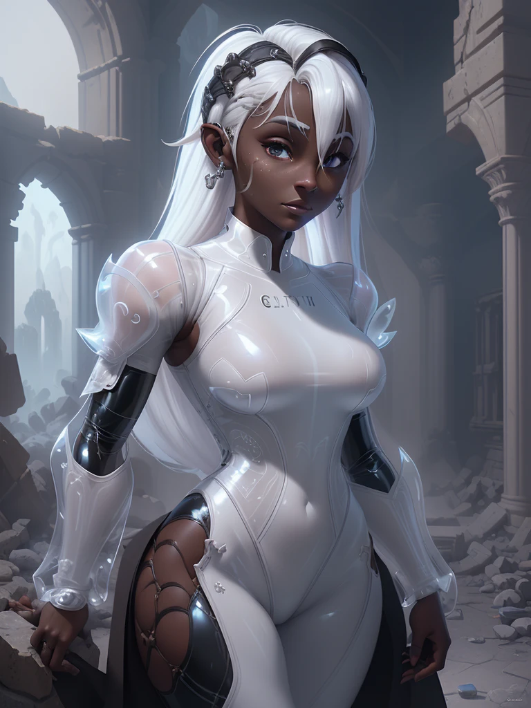 (the best quality,A high resolution,ultra detali,real),ariana grande,(Dark ebony skin:1.4), ( Linda at the gym:1.4) ,(white gray hair :1.4), (White transparent latex bodysuit :1.4), (valete de fitness :1.4) , lo fashion, role model, epic fantasy art style hd, 4k fantasy artwork, epic fantasy digital art style, epic fantasy art style, fantasy woman, epic fantasy art portrait, epic fantasy style, hyperrealistic fantasy art, fantasy art hd, epic fantasy character art, epic fantasy art, in the style of dark fantasy art, epic fantasy digital art, (Academy of Choice :1.4),( cowboy pose), ,(Dungeon ruins the gym's ruined background :1.4 ), (Perfect Anatomia :1.4),( face detailed :1.4),( ariana grande :1.4)