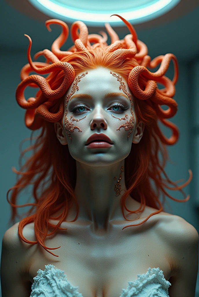 Red-haired snake woman,at a facial harmonization clinic
