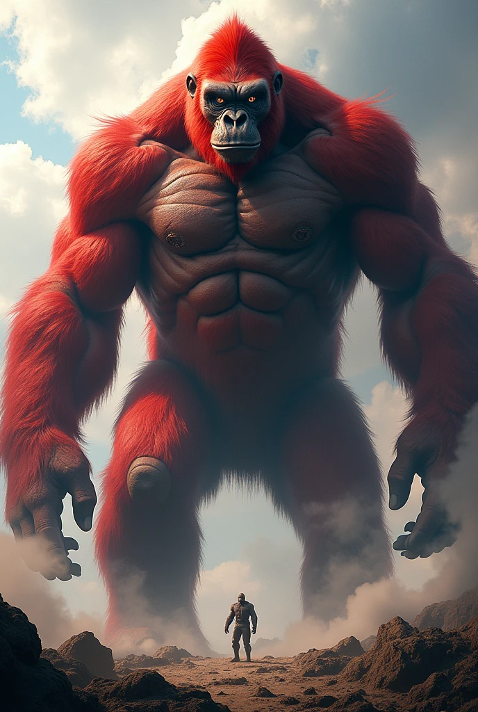 high resolution, best quality, giant monster, un énorme King Kong, bright eyes, corps entièrement rouge.