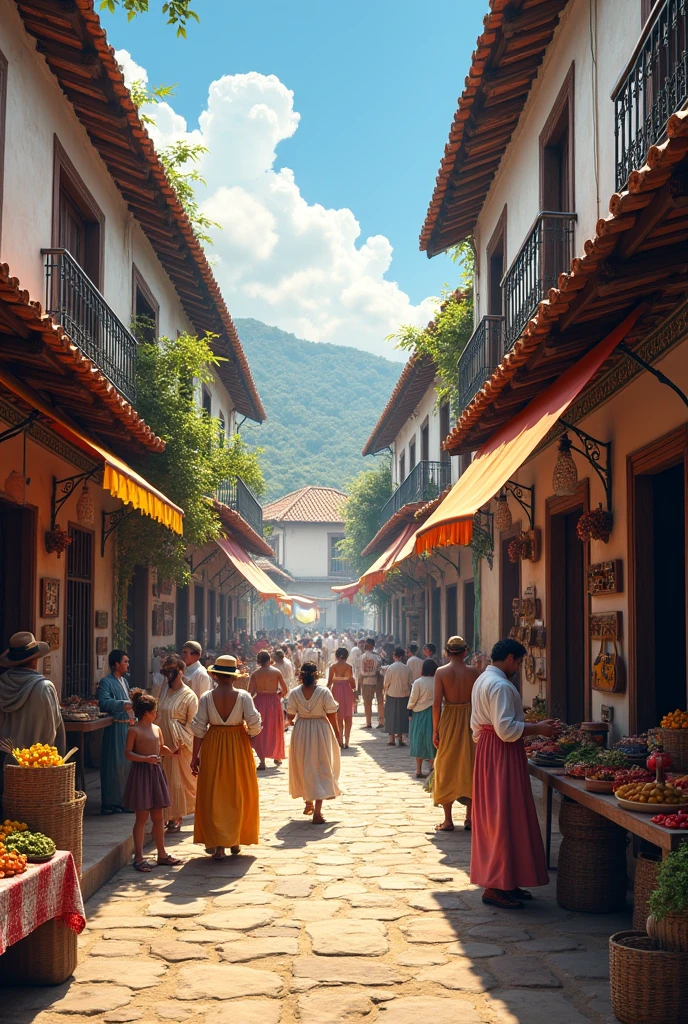 image horizontally. A commercial center in a neighborhood in northeast of Brazil around the year 1800.