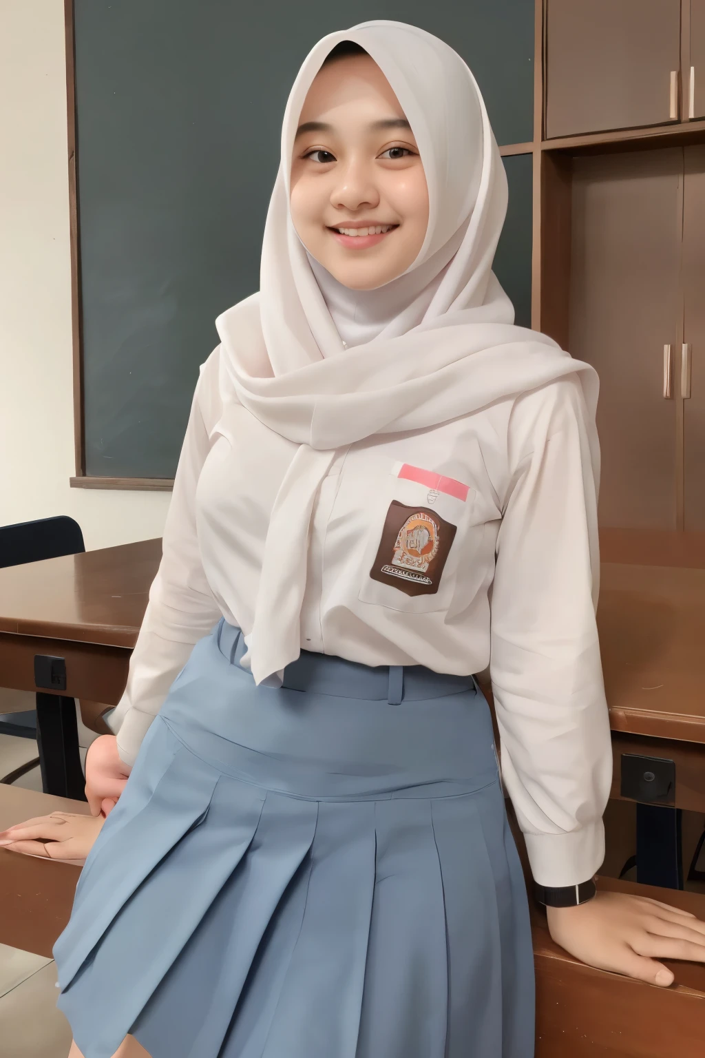 cute beautiful Indonesian High school girl , (white hijab), young, seragamsmahijab, school, full body ,realistic, photorealistic, photo-realistic:1.37, (best quality,8k,highres,masterpiece:1.2),ultra-detailed,HDR,UHD,studio lighting,extreme detail description,professional,vivid colors